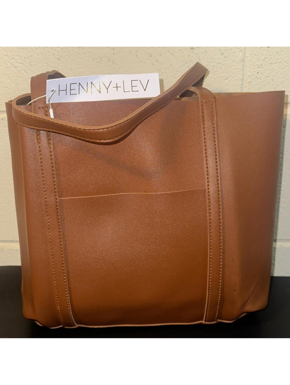 Henny + Lev Vegan Leather 2 in 1 Tote Bag Purse Caramel Faux Suede inside NWT